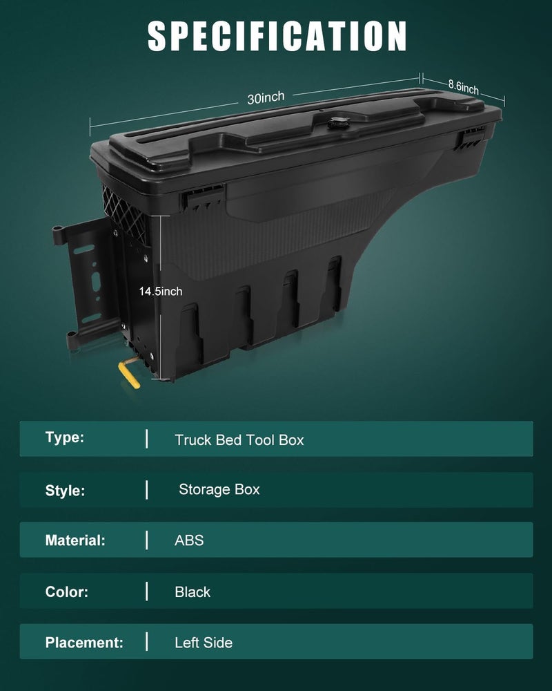 SCITOO صندوق أدوات | يناسب شيفروليه سيلفرادو 1500 2007-2018، شيفروليه سيلفرادو 1500 LD 2019، شيفروليه سيلفرادو 2500 2007-2018 | صندوق تخزين سرير الشاحنة، جانب السائق - Image 2